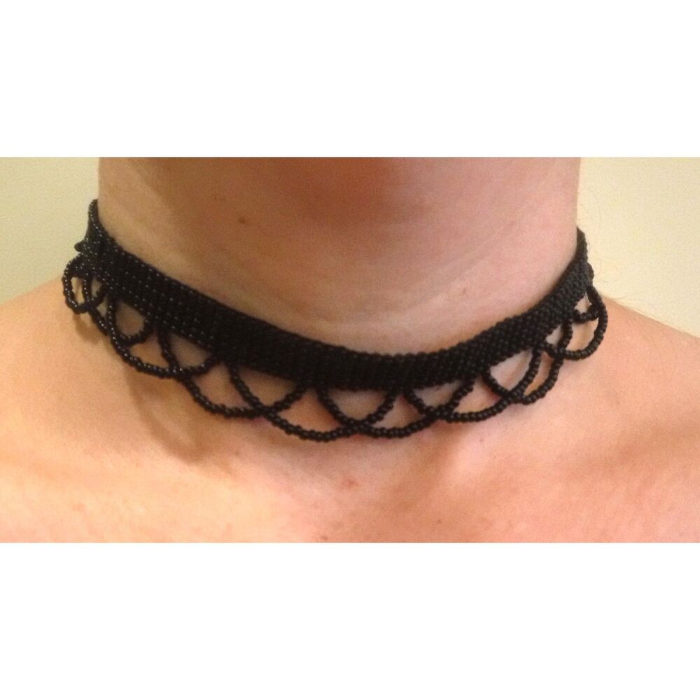 Loom Beaded Choker Necklace Black